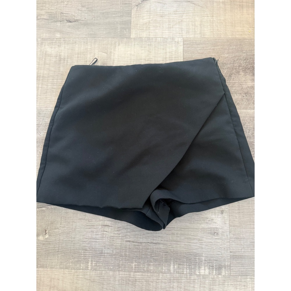 ZARA Black Wrap Front Mini Skort Shorts Size S High Rise Tailored